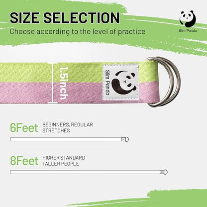 Slim Panda Yoga Strap for Stretching,Cotton Yoga Strap with Adjustable D-Ring Buckle,Non-Elastic