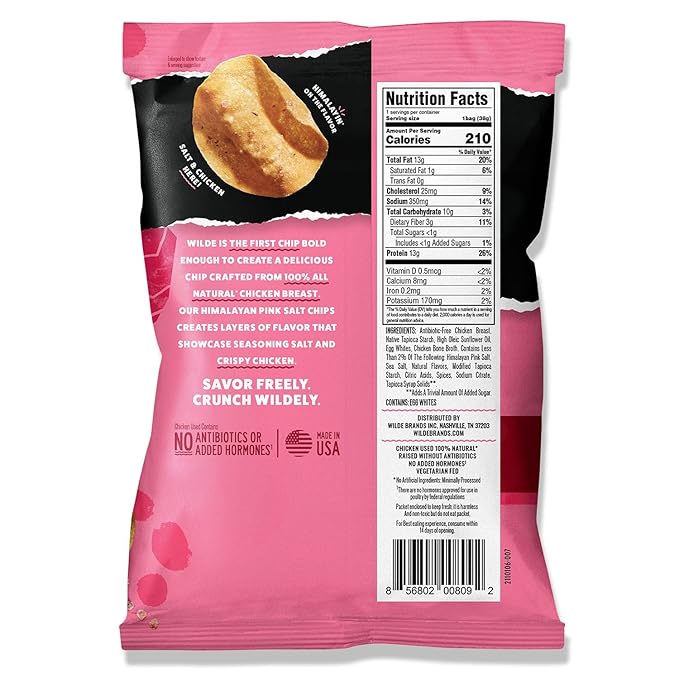 WILDE Himalayan Pink Salt Protein Chips, Thin and Crispy, High Protein, Keto Friendly, Made with