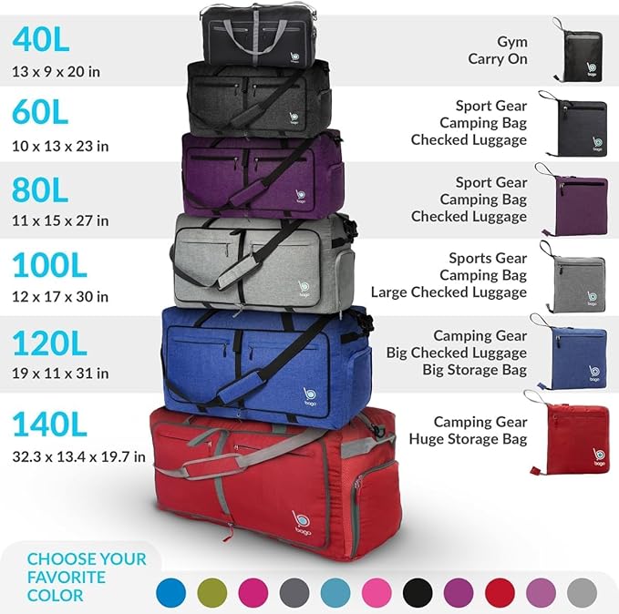 Bago Large Foldable Duffel Bags for Traveling Women & Men - 80L Packable Duffle Bag for Travel with