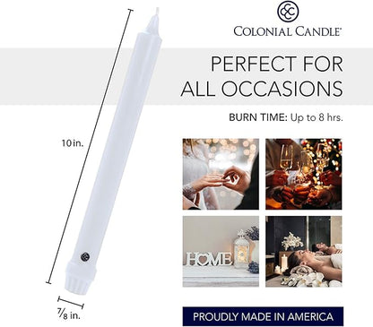 Colonial Candle Unscented Taper Candle, Classic Collection, White, 10 In, Pack of 12 - Up to 8
