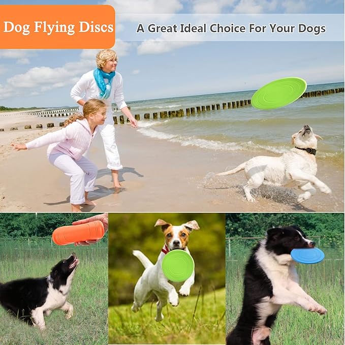 Dog Flying Disc, 3 Pack Dog Flyer Toys, Soft Rubber Interactive Lightweight Flying Disc Dog Toy for