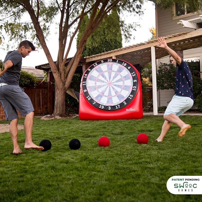 SWOOC Games - Inflatable Giant Kick Darts (15+ Ways to Play) - Jumbo Soccer Dartboard w/Air Pump