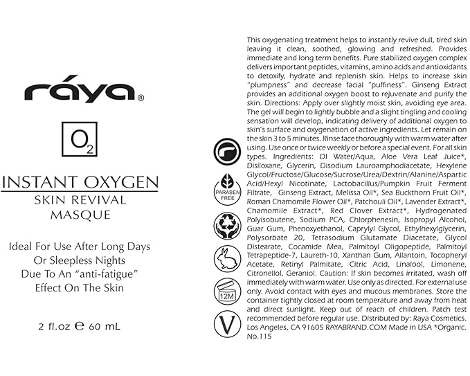 Raya Instant Oxygen Skin Revival Masque (115) | Anti-Fatigue Facial Treatment Mask for All Skin |