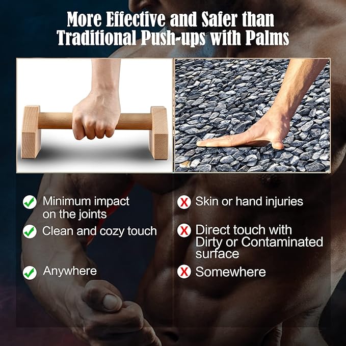 Push Up Stands, Handstand Parallettes Bars, Solid Wood Push Up Bars with Non-Slip Mat Push up