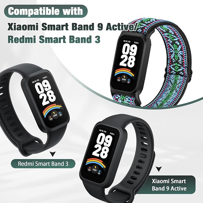 2 Pack Elastic Bands Compatible with Xiaomi Smart Band 9 Active Women Men, Soft Nylon Replacement
