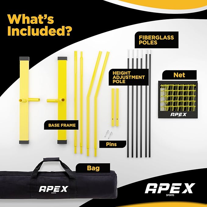 Volleyball Net Training – 12' Wide, Portable Adjustable Height 7.4' to 8' – Includes Ground Stakes