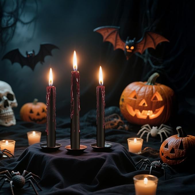 6 Pack Halloween Bleeding Candles, Black Vampire Tears Taper Candles Spooky Blood Drip Candles Set