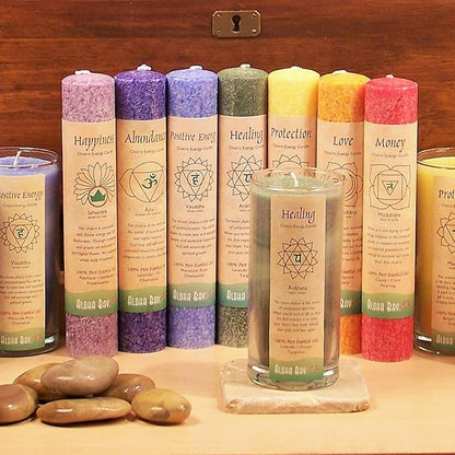 Premium Scented Candle Hand Made Chakra Energy Pillar | 4-Pack | Positive Energy, Visuddha| Yoga