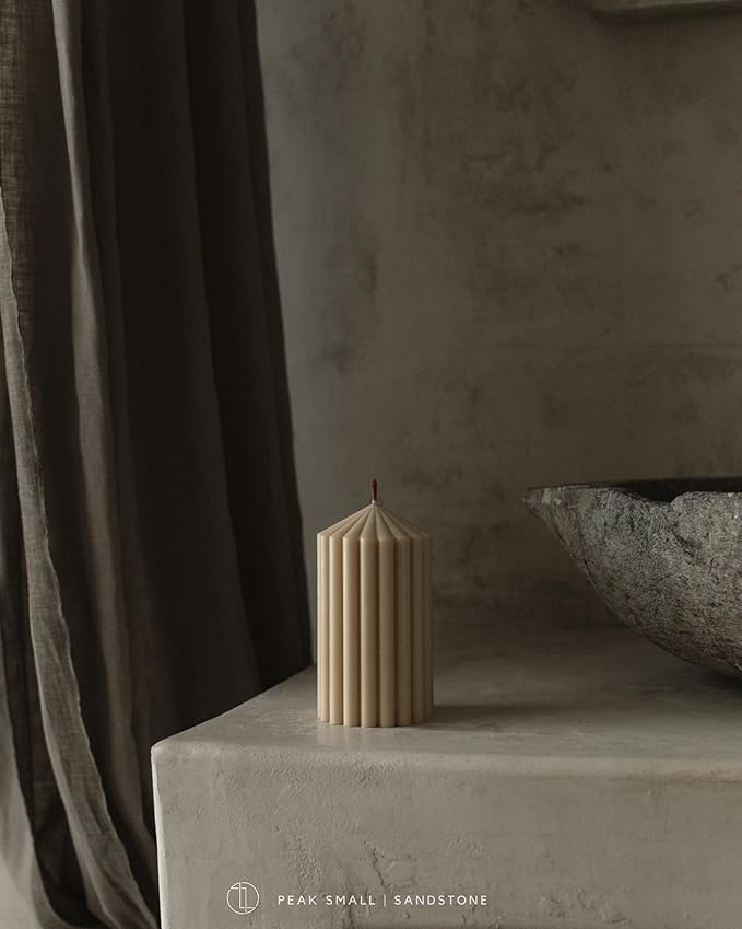 LAWA Ribbed Peak Pillar Candle - Large Beautiful Handmade Pillar Scented Soy Wax Candle Elegant