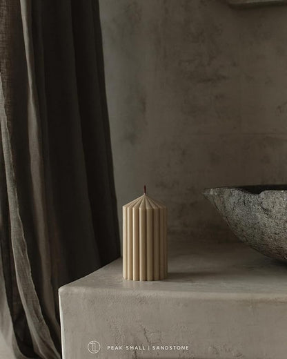 LAWA Ribbed Peak Pillar Candle - Large Beautiful Handmade Pillar Scented Soy Wax Candle Elegant