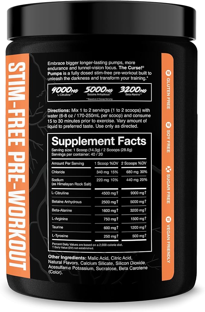 JNX SPORTS The Curse! Pump ??Stim-Free Pre-Workout | Peach Mango 40 Serves | Caffeine-Free Pump Pre