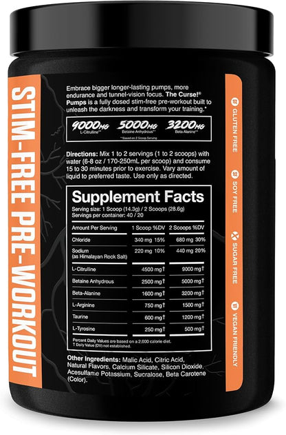 JNX SPORTS The Curse! Pump ??Stim-Free Pre-Workout | Peach Mango 40 Serves | Caffeine-Free Pump Pre