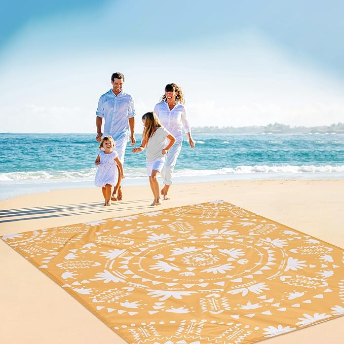 110''×118'' Extra Large Sandproof Beach Blanket 4-8 Adults, Waterproof Foldable Picnic Blankets