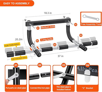 Ally Peaks Pull Up Bar for Doorway | Thickened Steel Max Limit 440 lbs Upper Body Fitness Workout