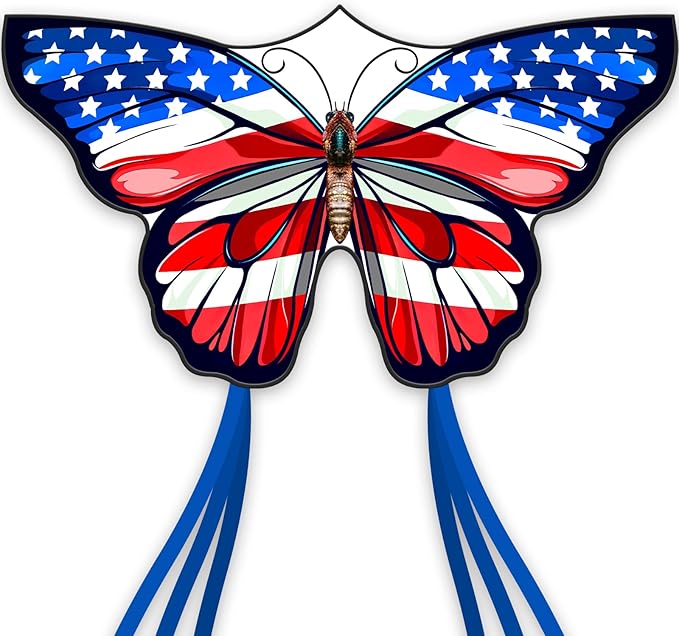 American Flag Butterfly Kite for Kids & Adults,Extremely Easy to Fly for Beginners，Outdoor Fun Kite
