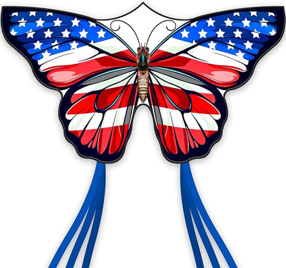 American Flag Butterfly Kite for Kids & Adults,Extremely Easy to Fly for Beginners，Outdoor Fun Kite