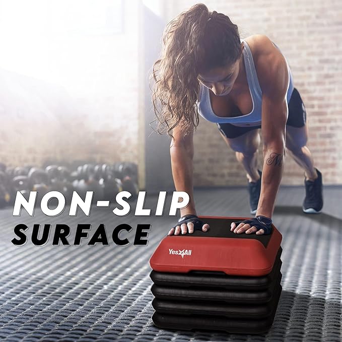 Yes4All 16"x16" Adjustable High Step Aerobic Platform with 4 Risers, Height-Adjustable
