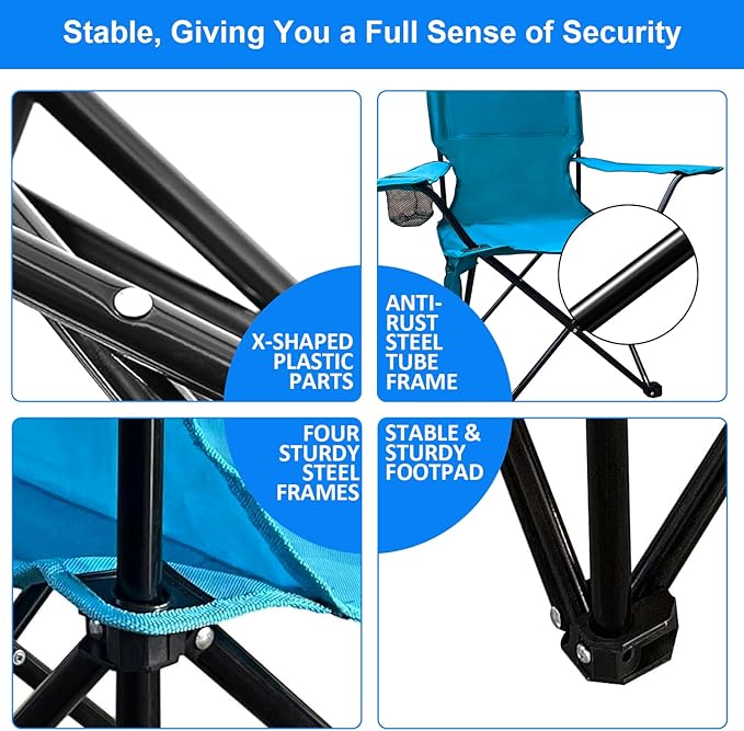 Folding Camping Chair, 225lb Capacity, Includes Cup Holder & Side Storage Bag, 5.5lbs Portable for