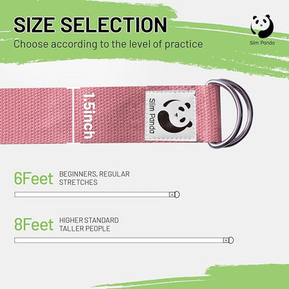 Slim Panda Yoga Strap for Stretching,Cotton Yoga Strap with Adjustable D-Ring Buckle,Non-Elastic