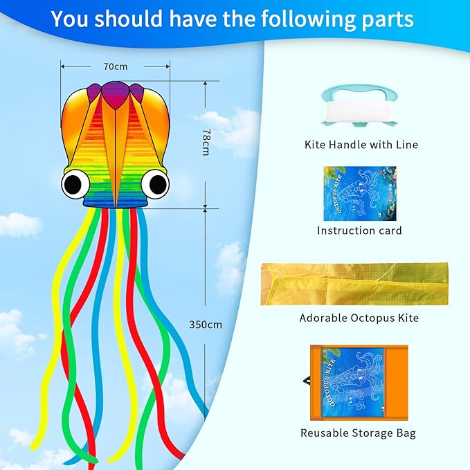 Xida Octopus Kite for Kids Ages 4-8, Professional Kites for Beginners and Adults, Easy to Fly Beach