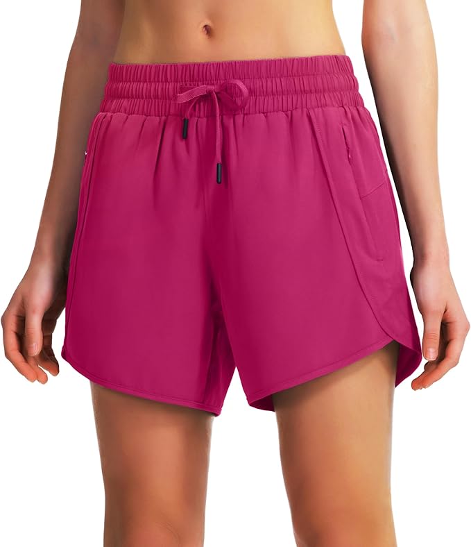 Ksmien Women's 5" Athletic Running Shorts Quick Dry Lightweight Workout Gym Shorts with Zipper
