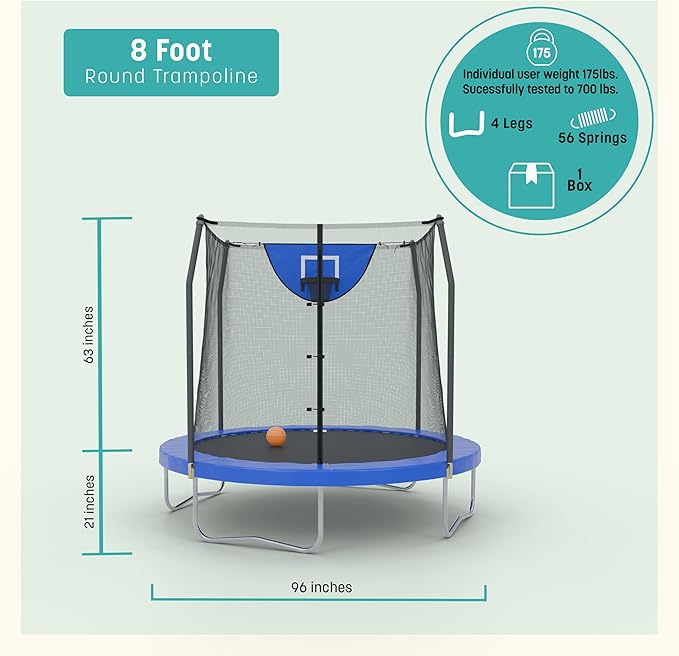 Skywalker Trampoline Outdoor 8 FT, 12 FT, 15 FT Jump N’ Dunk Round Outdoor Trampoline with Net