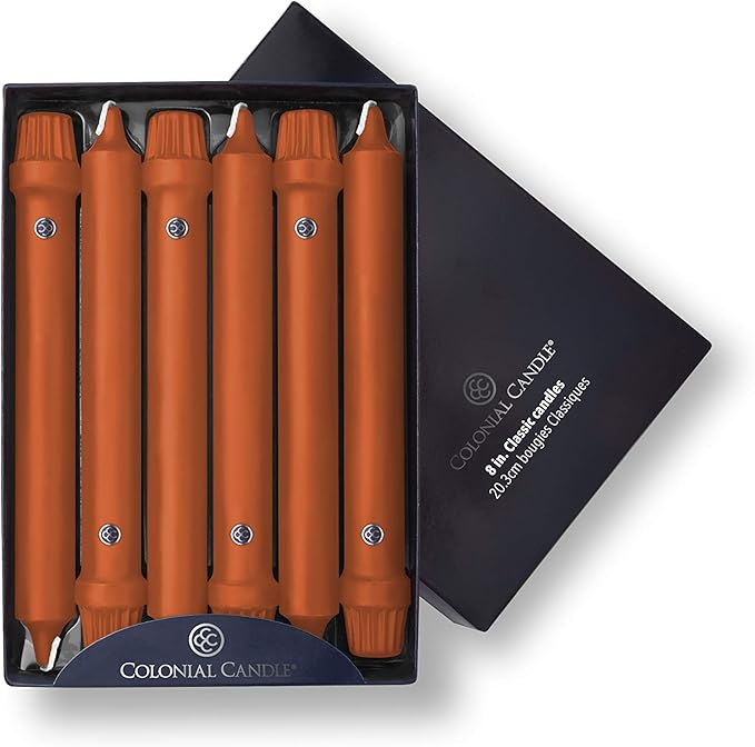 Colonial Candle Unscented Taper Candle, Classic Collection, Pumpkin, 8 In, Pack of 12 - Up to 6