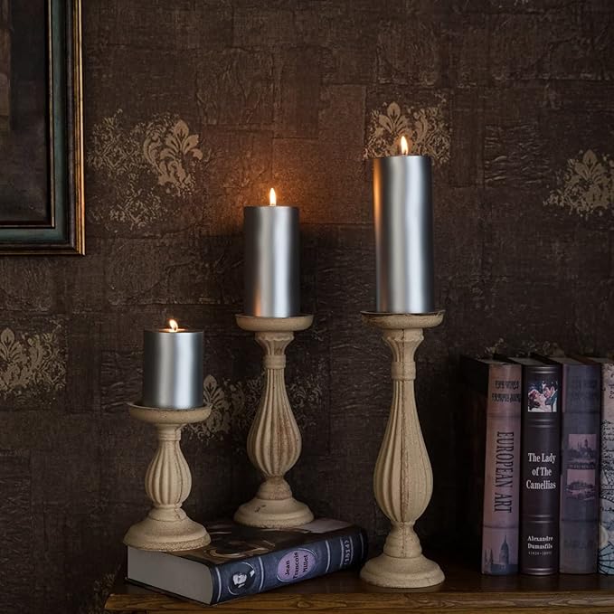 MOZEAL 3" x 8" Hand-Poured Unscented Large Candle,Smokeless Rustic Pillar Candle Set of 2,Slow