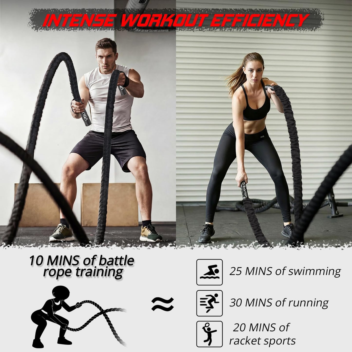 Battle Rope For Home Gym Workout - 1.26 Inch 30ft Heavy Weighted Training Exercise Ropes Fitness