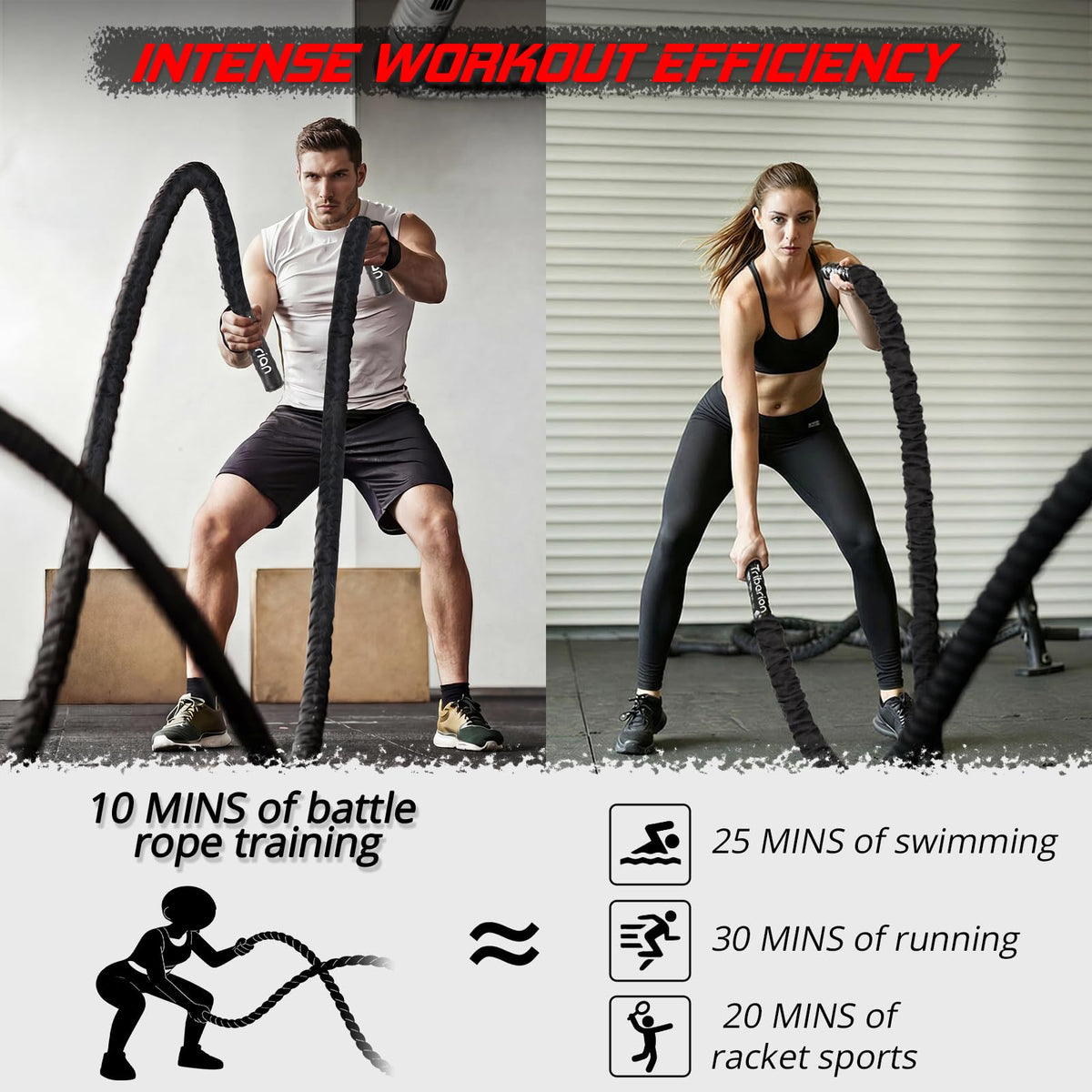 Battle Rope For Home Gym Workout - 1.26 Inch 30ft Heavy Weighted Training Exercise Ropes Fitness