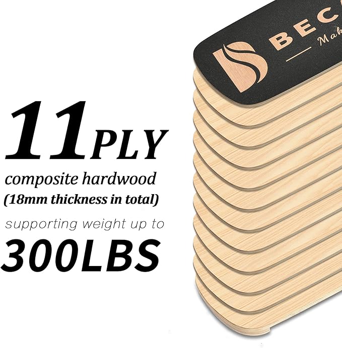 Balance Board Trainer, Wooden Balance Board with Adjustable Stoppers -3 Different Distance