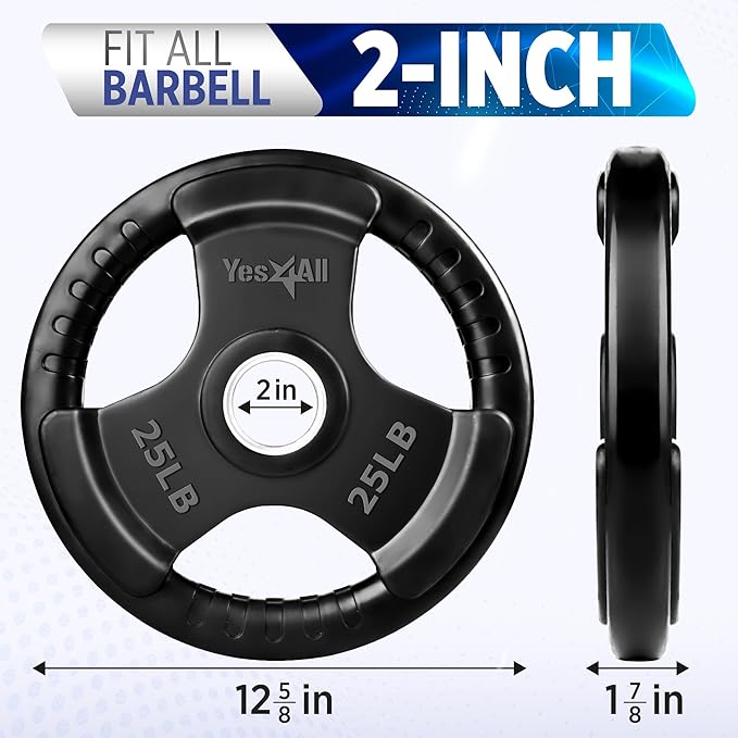 Yes4All Rubber Grip Plates for Barbell, 2-Inch Weight Plates for Weightlifting and Strength