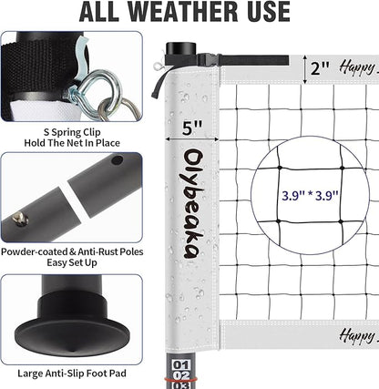 Outdoor Portable Volleyball Net Set for Backyard Beach with Adjustable Heavy Duty Poles, Durable