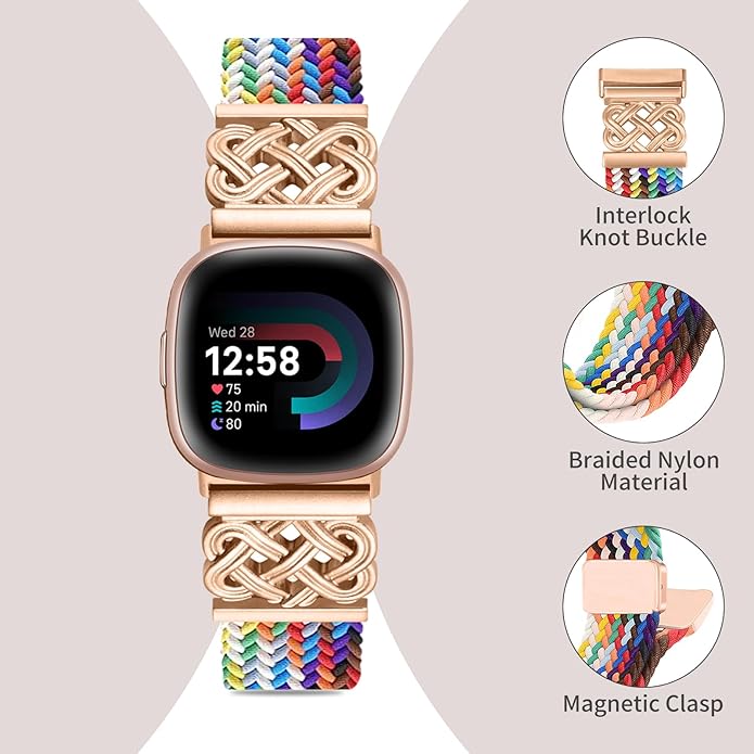 Braided Band Compatible with Fitbit Versa 4 Bands for Woman/Versa 3/Sense 1/Sense 2 Band, Magnetic