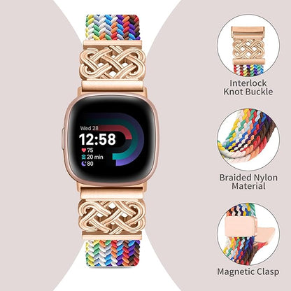 Braided Band Compatible with Fitbit Versa 4 Bands for Woman/Versa 3/Sense 1/Sense 2 Band, Magnetic
