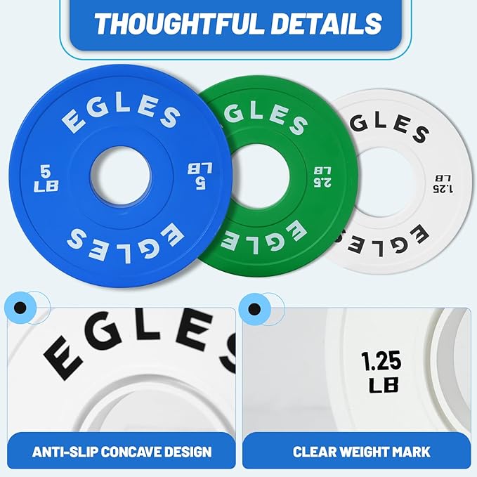 Egles Change Plates Set 1.25LB, 2.5LB, 5LB - Rubber-Coated Weight Plates in Pairs, Olympic Bumper