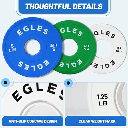 Egles Change Plates Set 1.25LB, 2.5LB, 5LB - Rubber-Coated Weight Plates in Pairs, Olympic Bumper