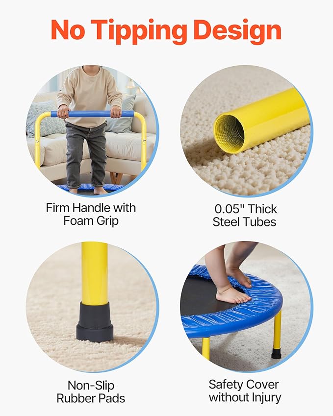 VEVOR 3FT Trampoline 36" Indoor/Outdoor for Toddlers, Foldable Mini Baby With Foam Handle