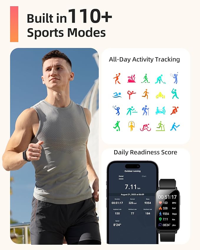 Parsonver 5ATM Waterproof Fitness Tracker, Swimming Smart Watch with Step Counter, Stopwatch