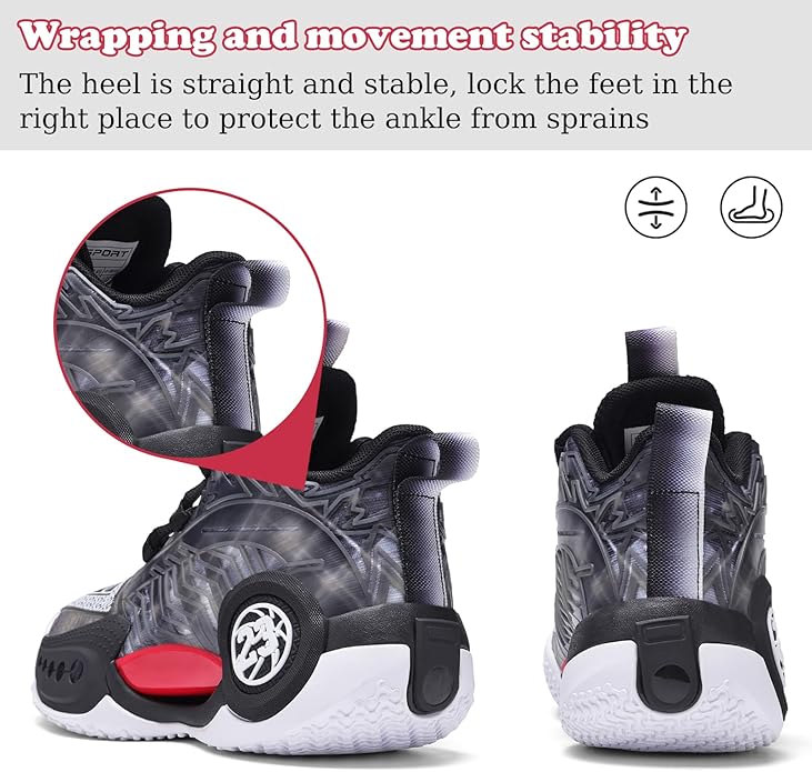 JMFCHI Kids Basketball Shoes High-top Sports Shoes Sneakers Durable Lace-up Non-Slip Running Shoes