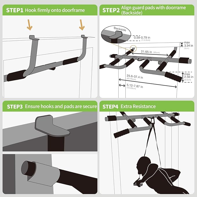 New Upgrade Pull Up Bar for Doorway with Ergonomic Grip - Upto 440 Lbs Capacity, No Screwing or