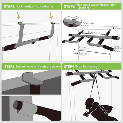 New Upgrade Pull Up Bar for Doorway with Ergonomic Grip - Upto 440 Lbs Capacity, No Screwing or