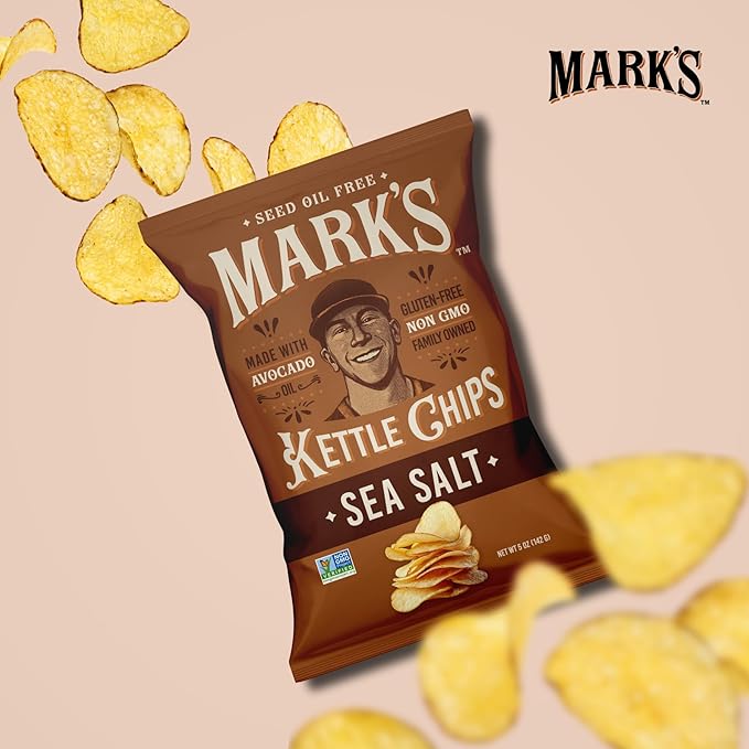 MARK’S Kettle Cooked Avocado Oil Potato Chips, Sea Salt – Seed Oil & GMO Free | Sea Salt, 5 oz