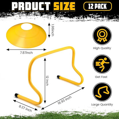 12 Pcs 12 Inch Agility Hurdles Training Equipment Agility Hurdles and Marker Cone Set Disc Cones