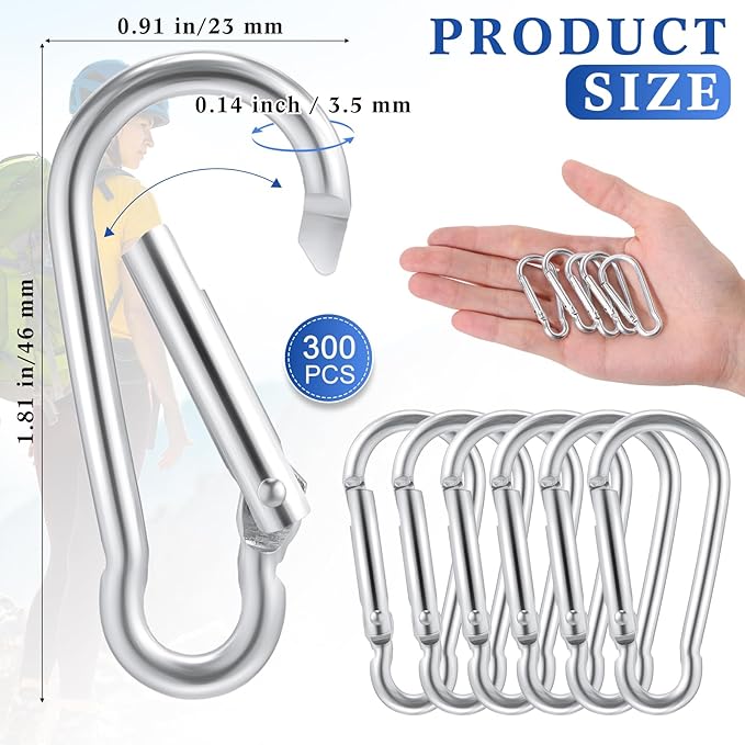 300 Pcs 2" Carabiner Bulk Spring Snap Hooks Bulk Aluminum Alloy Clip Keychain for Hanging Camping