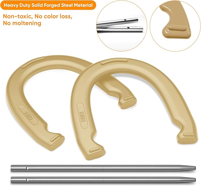 NQV Horseshoe Outdoor Game Set ?“Horse Shoe Game Kit,Sports Horseshoes Sets, Includes 4 Steel