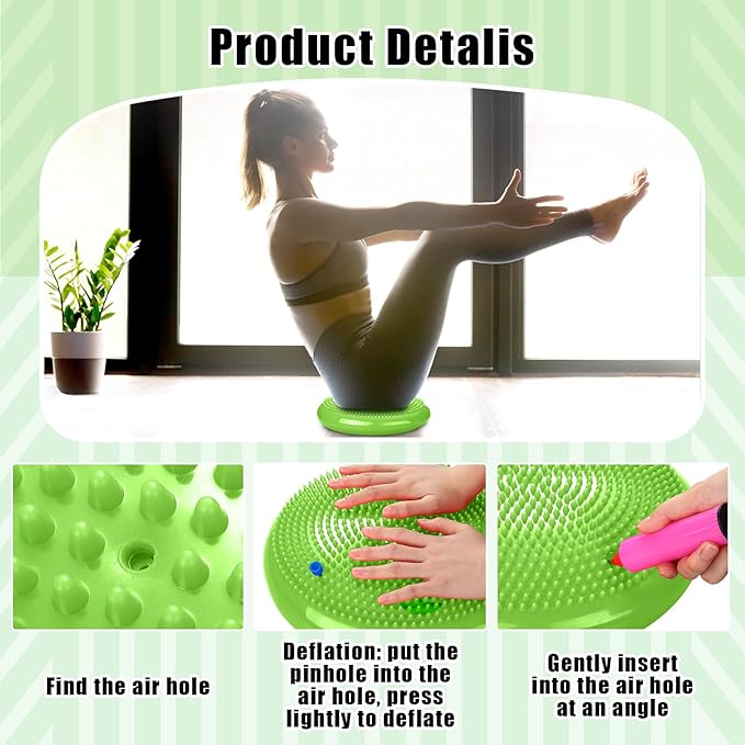 2 Pcs Wiggle Seat Inflated Wobble Cushion Flexible Balance Disc with Air Pump for Core Stability