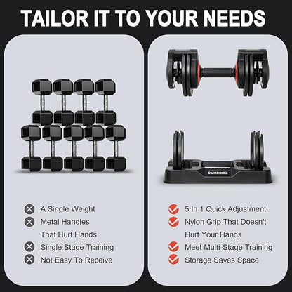 25/55 lbs Pair Adjustable Dumbbells Set, Adjustable Weights Dumbbells Set for Men and Women with