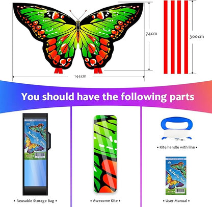 HONBO Butterfly Kites for Kids & Adults,55" x 28" Large Beginner Kite for Kids Ages 4-8,Easy to Fly