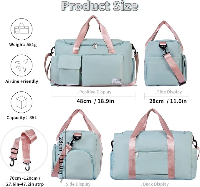 FIORETTO Women's Gym Duffle Bag with Shoes Compartment, 37L Capacity, Ideal for Travel, Gym